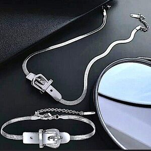 Buckle Design Sterling Silver Choker Matching Bracelet Set